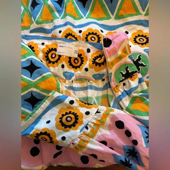 Colorful Geometric Dropped Waist Cotton Poplin Patterned Maxi Skirt - Picture 5 of 6